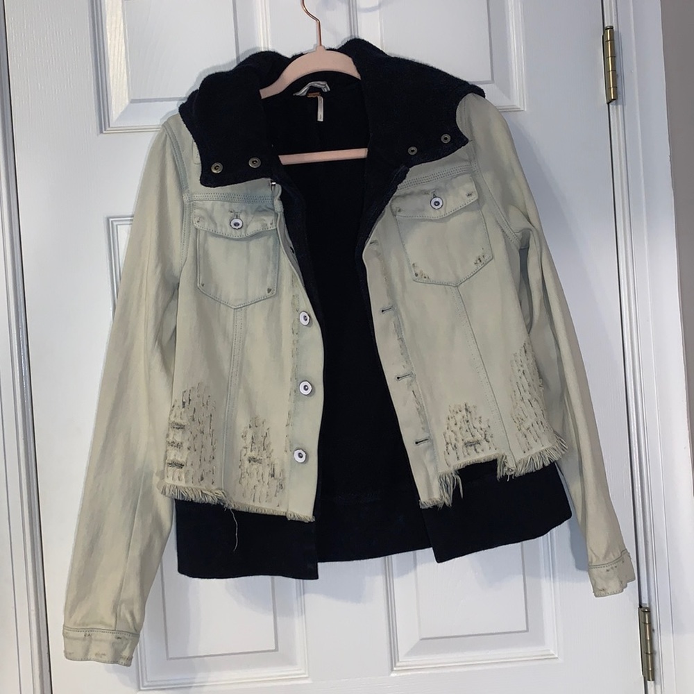 Free People off white distressed Jean Jacket